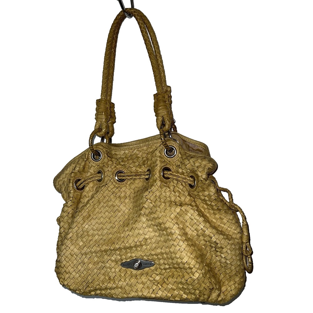 Elliott Lucca Woven Leather Yellow Magnetic Closure Handbag